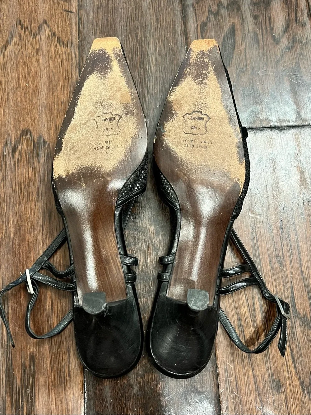 Vintage Stuart Weitzman Black Mesh Slingback Pointed Heels